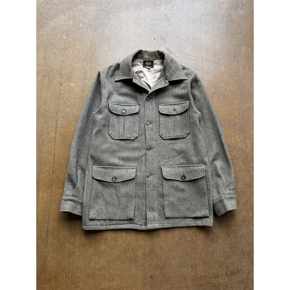VTG 50s Woolrich Houndstooth Wool Work Mackinaw Coat Jacket Button Up Heavy M